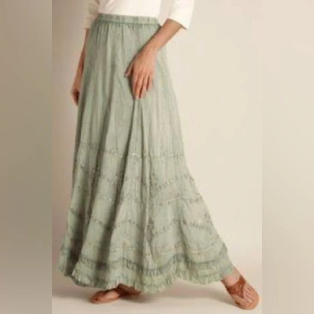 EUC Soft Surroundings Suzette Embellished Green Maxi Skirt - Picture 2 of 6